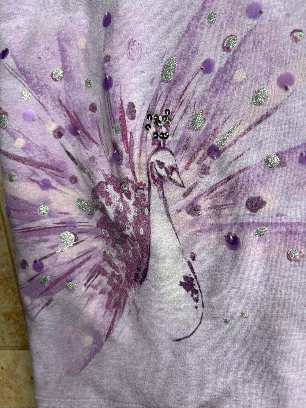Gymboree Lavender Long-Sleeve Top with Peacock Graphic Size 6